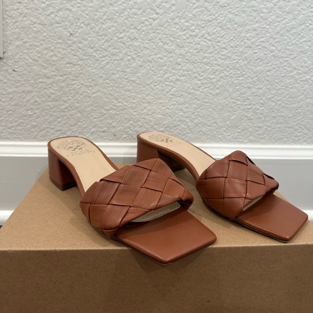 Vince Camuto Brown Mules with Woven Strap